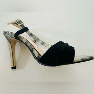 SACHA LONDON Heels Handmade Patent Leather Suede Blk Grey Strappy NEW Sz 7.5